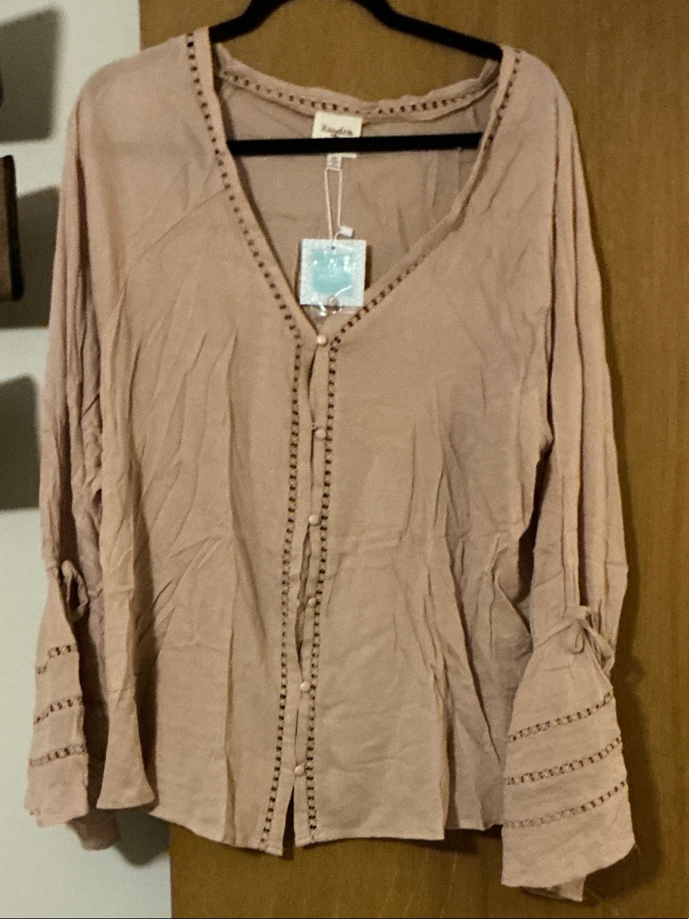 Hayden Mauve Boho V-Neck Blouse with Trim